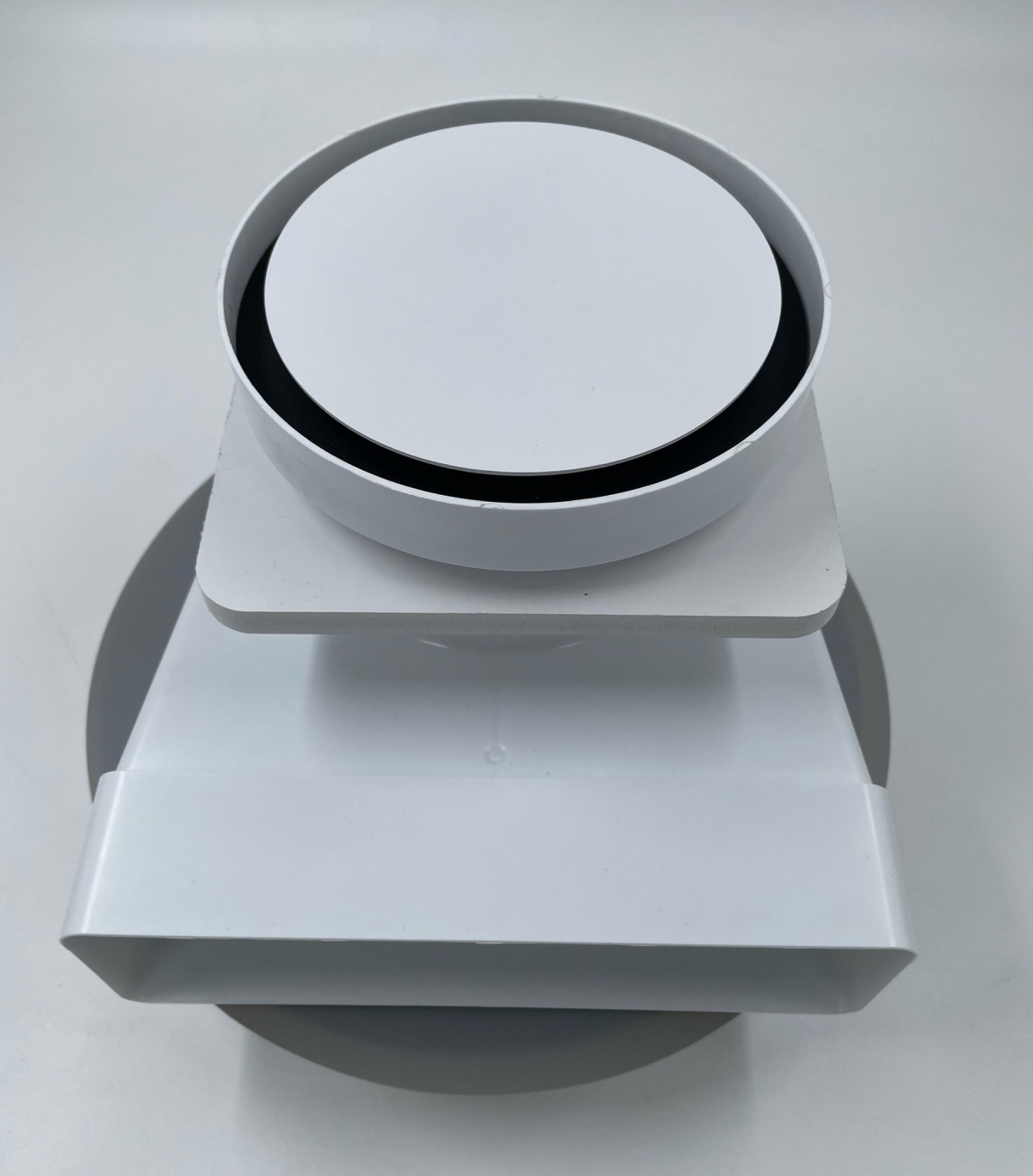 Теневой диффузор для натяжного потолка FoZa d125мм с вентилятором на шарикоподшипнике с выходом на трубу 60х120мм